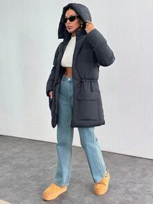 EURMUSE Women's Oversized Winter Coat With Zipper And Hood, Warm - Dark Grey - View 3