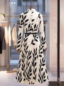 Franclia Elegantes Pendlerkleid für Damen mit intellektuellem Kragen, asymmetrischem Saum, Patchwork-Saum, plissiertes Langkleid mit schwarzem verstellbarem Gürtel, kontrastierendem Blattdruck, apricotfarbener Langarm, vielseitiges Kleid für Homecoming, Hochzeitsgäste, Partys, elegante Partys, Winter, Winterkleidung für Damen, Herbst, Herbstkleidung für Damen, Herbstoutfits für Damen, Neujahr, Neujahrsoutfit, Thanksgiving-Outfit für Damen, Party, Hochzeit, elegant, Lässig, Luxus, Weihnachten, Neujahr, Party, Abschlussball, Cosplay, Neujahr, Ausgehen, Tops für Damen, Abschluss, elegant, modisch, Lässig, Pendeln, Büro, täglich, Lässig, Allround, Temperament, Urban, Lehrer, Berufskleidung - Aprikosenfarben - Übersicht 2