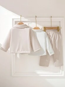 Souflis Souflis 3件套2025秋冬新款优雅法式米色西装外套，白色长袖衬衫，米色裤子，适合聚会、郊游、度假等场合，适合幼儿男孩的绅士装 - 米色 - 查看 2