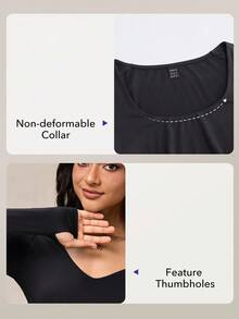 OutZeal Women's Black Athletic T-Shirt, Suitable For Camping And Fitness, Long Sleeves, Tummy Control, Quick-Drying, Buttery Soft, V-Neck With Thumbholes. - Black - View 6