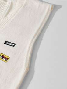 Manfinity Homme Men's Fashion Casual Letter Embroidered V-Neck Sweater Vest - Apricot - View 5