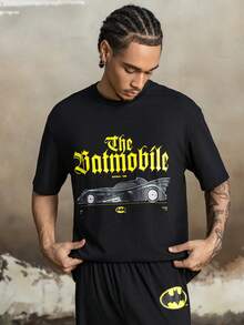 BATMAN X SHEIN Men's Summer Letter Graphic Top & Pants Loungewear Set - Black - View 7