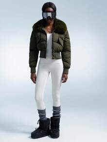 Aveloria GENKIRA 都市时尚短款翻领收腰金属拉链蓬松领口袋飞行飞行员夹克加厚保暖聚酯纤维合成保暖冬季大衣冬季夹克 - 軍綠色 - 查看 6