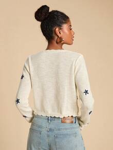 Travachic 女式花卉印花长袖系带休闲针织开衫，秋季