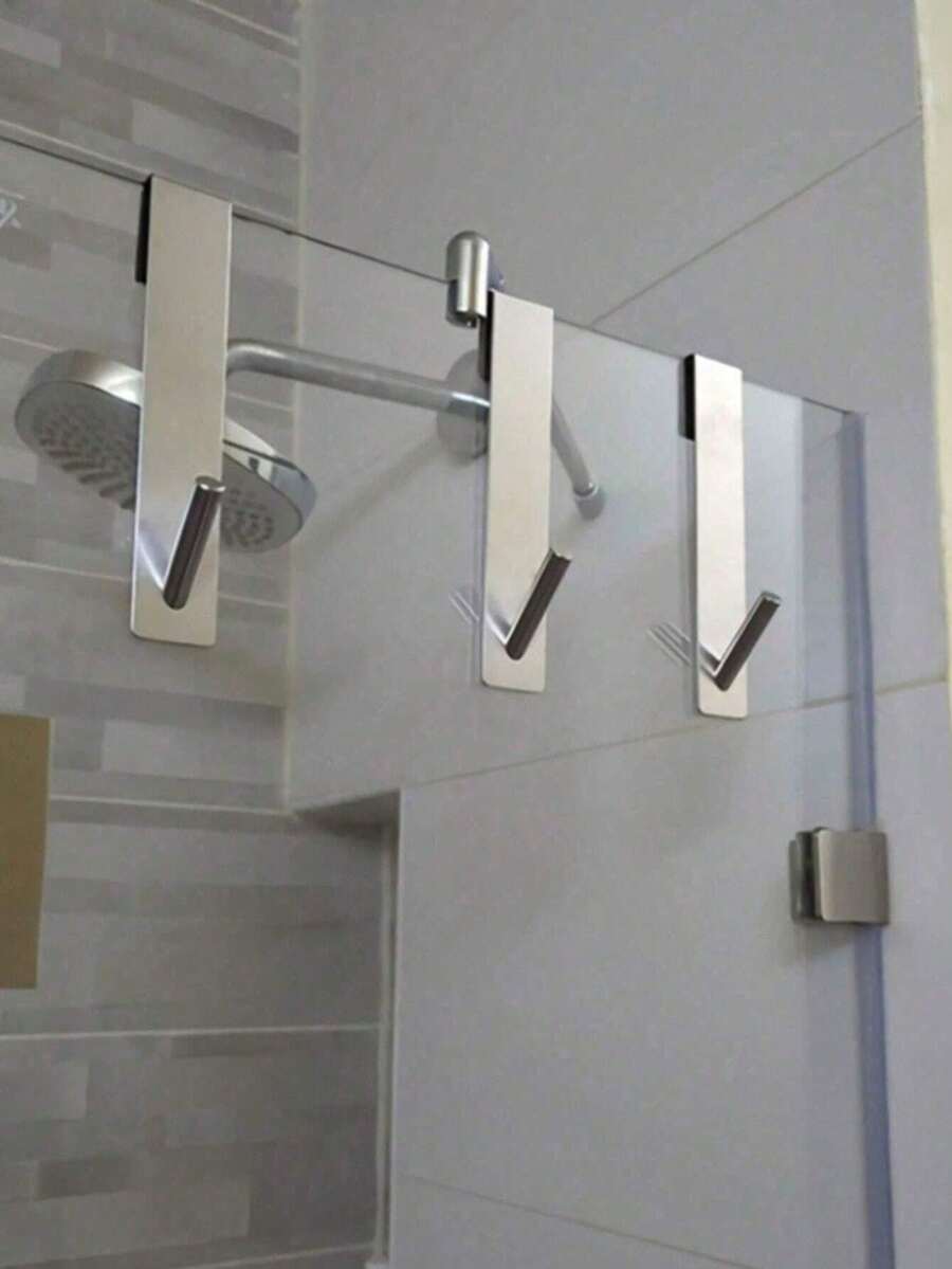 Gancho en forma de acero inoxidable para toallas de ducha, adecuado para puertas de vidrio, ganchos para bata de baño, fácil de instalar, colgadores de toallas y batas en forma para ducha, cocina, dormitorio - accesorio de baño duradero y ahorra espacio - Multicolor - Ver 1
