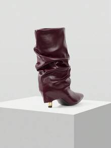 Mnmlis 女士时尚鲨鱼靴，百搭舒适的小猫跟踝靴，圣诞节必备 - 酒紅色 - 查看 5