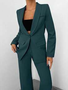 EURMUSE Women Solid Color Blazer And Pants Suit Set