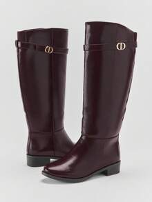 Solezae Women's Glamorous Comfortable Round Toe Block Heel Knee-High Boots With Inner Zipper - Brown - View 5