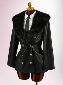 Amplova Y2K Plus Size Black Lightweight Long Sleeves Jackets Valentine Winter - Black - View 3