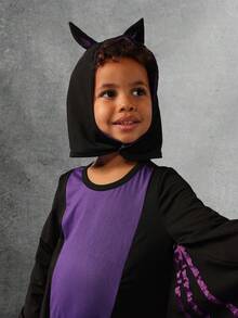 SUMWON Halloween Bat Costume For Kids Black Wing Jumpsuit With Purple Accents Holiday Party Dress Up Character Costume For Boys