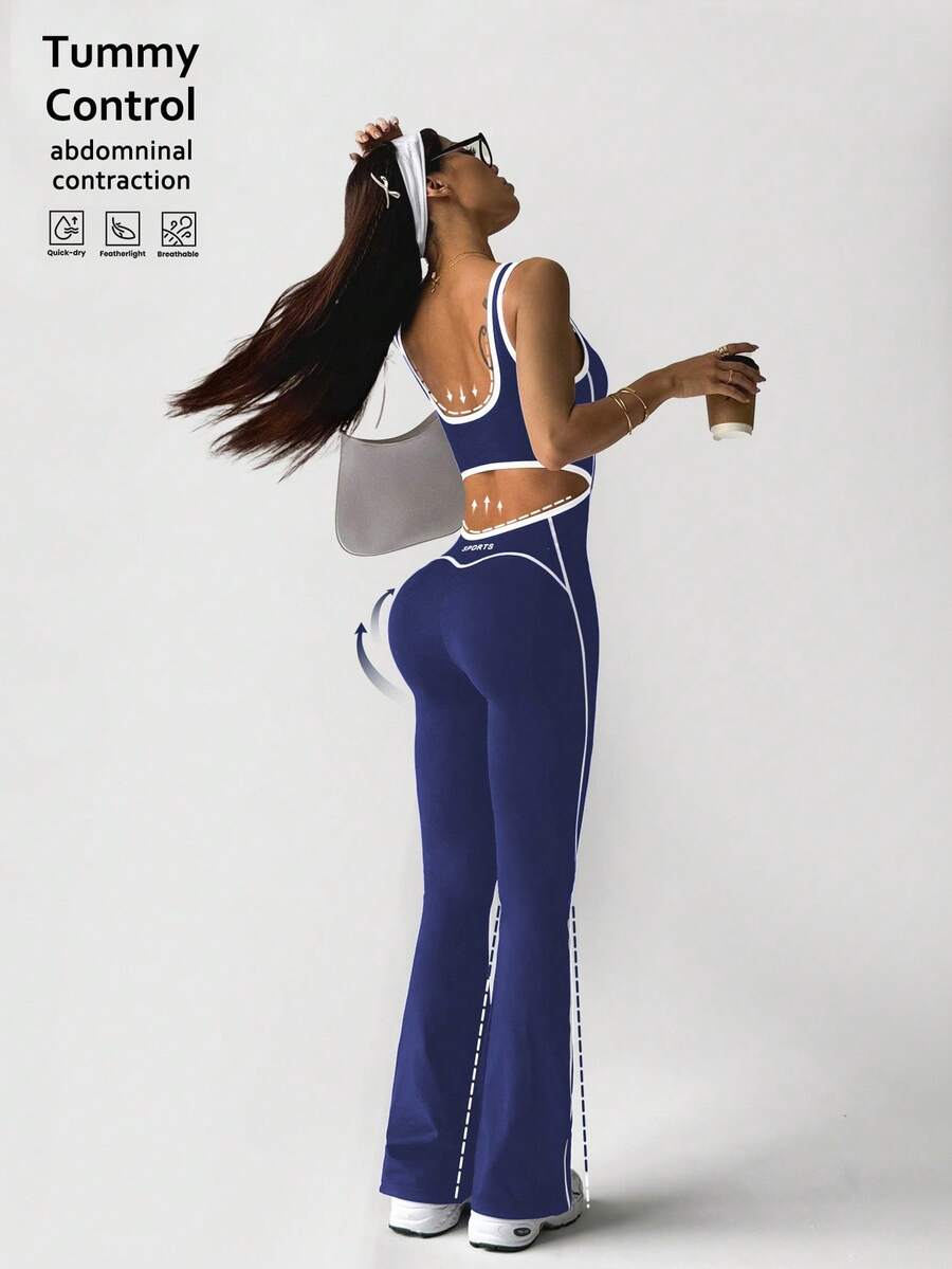 Dewbera Mono de pierna acampanada con estampado gráfico y línea de contraste en la espalda