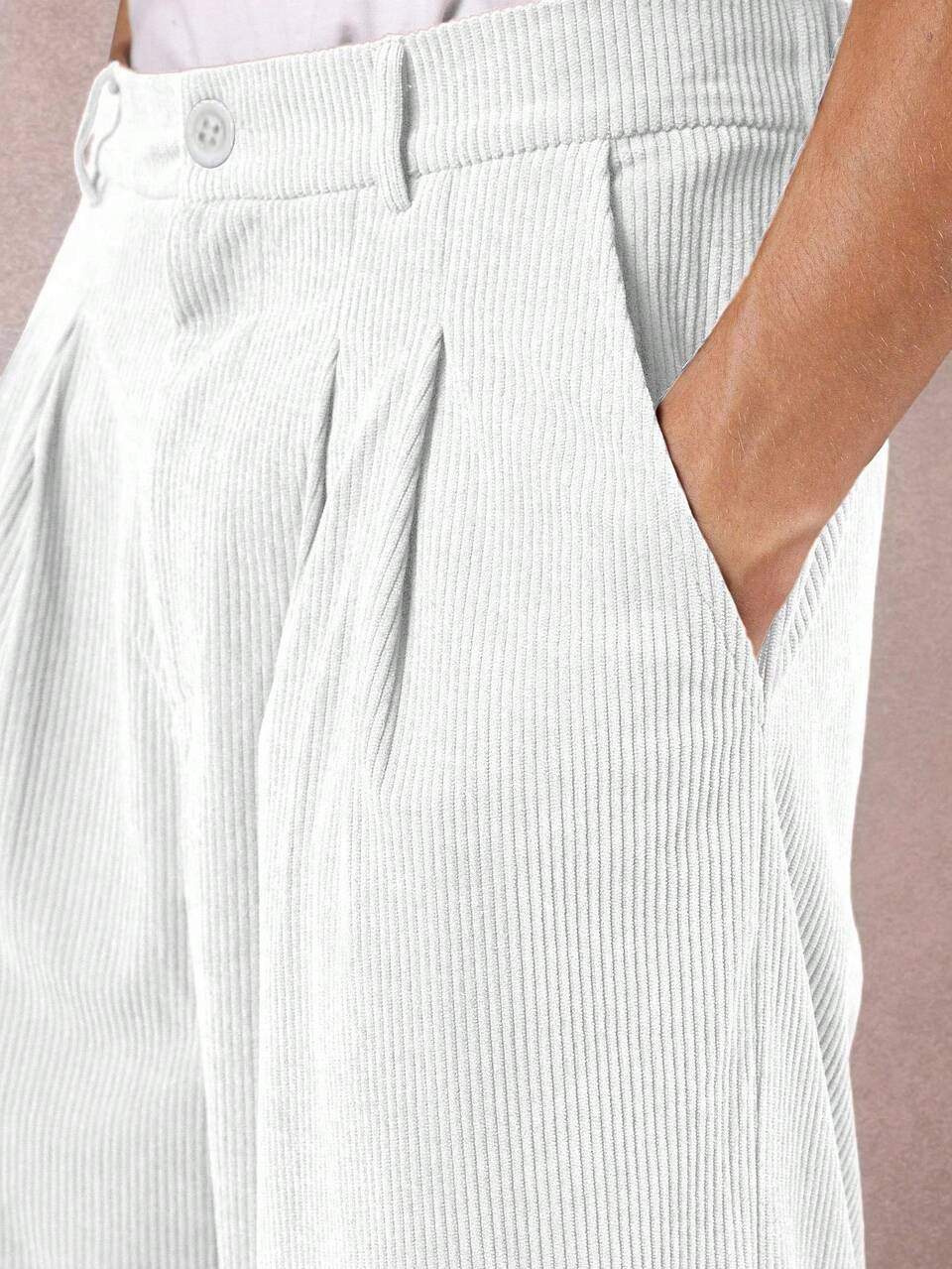 Cordhose mit weitem Bein und Plissee-Design