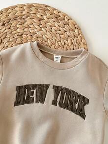 3 Stück/Set Collegestyle Thermo-Sweatshirt Set für Kleine Jungen mit kontrastfarbener, dicker Stickerei-Grafik, bequem & vielseitig, geeignet für Winter und Herbst