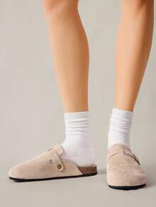 Solecia 女士新款平底套脚鞋，半封闭式套脚款式，人造麂皮材质，舒适百搭，非常适合外出、购物或通勤。 - 棕色 - 查看 10