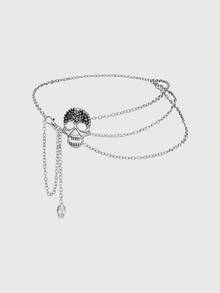 ROMWE Goth 1 件万圣节街头朋克嘻哈尖刺多层骷髅腰链，派对节日礼物秋季，万圣节 - 銀色 - 查看 5