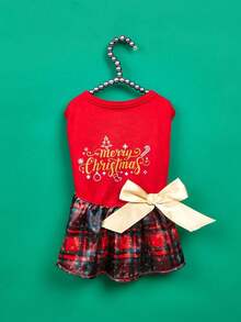 PETSIN Ropa de gato con lazo y cinta, vestido de oso de peluche con estampado navideño, vestido de perro, vestido de princesa para mascotas - Rojo - Ver 14