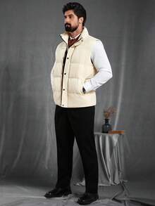 Manfinity CasualCool Men's Quilted Zip-Up Button Vest, Warm For Autumn/Winter - Beige - View 5
