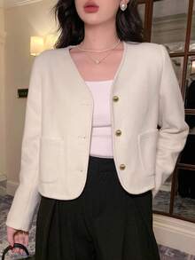 DAZY Women's Elegant Solid Color Overcoat, Suitable For Commuting Jacket - White - View 1