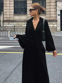 DAZY Women's Autumn Velvet Square Collar Waist Jumpsuit - Black - View 5