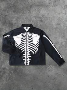 ROMWE MEN Street Life Men's Thick Skeleton Print Jacket, Autumn/Winter - Black - View 1