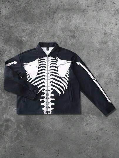 Street Life Men's Thick Skeleton Print Jacket, Autumn/Winter