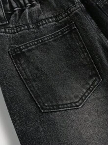 Girlism Jeans anchos y sueltos de mezclilla negros con patrón de corazones blancos de moda Y2K para niña preadolescente, para otoño e invierno, uso diario, Halloween, Navidad