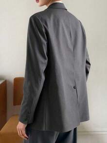 DAZY 女士商务休闲条纹翻领长袖西装外套秋冬 - 深灰色 - 查看 4