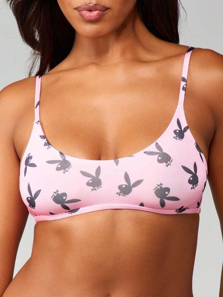 Missguided x Playboy スクープネックとソフトカップのバニープリントブラレット