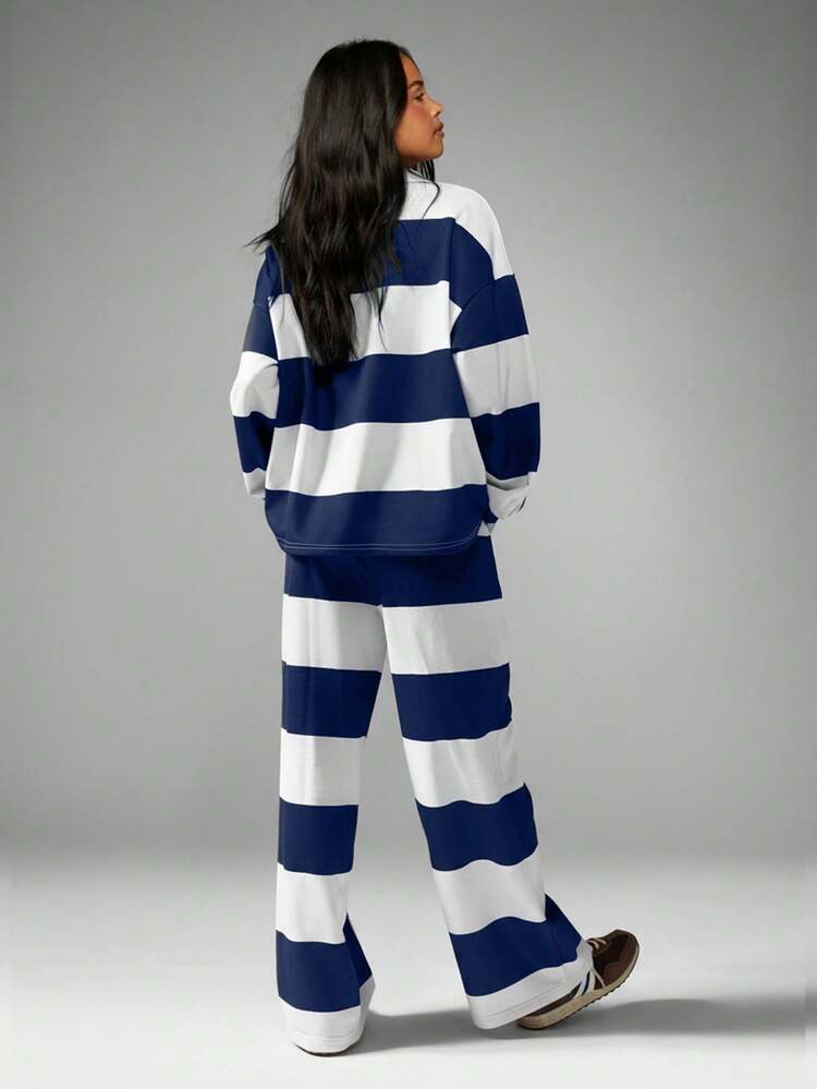 MISSGUIDED Completo casual da donna in due pezzi, composto da maglione oversize con collo a polo tipo rugby e pantaloni ampi, adatto per il tempo libero in autunno e inverno