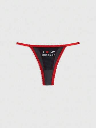 ROMWE Avant Dark Humor Letter Mesh Contrast Color Narrow Edge Women's Thong Panties
