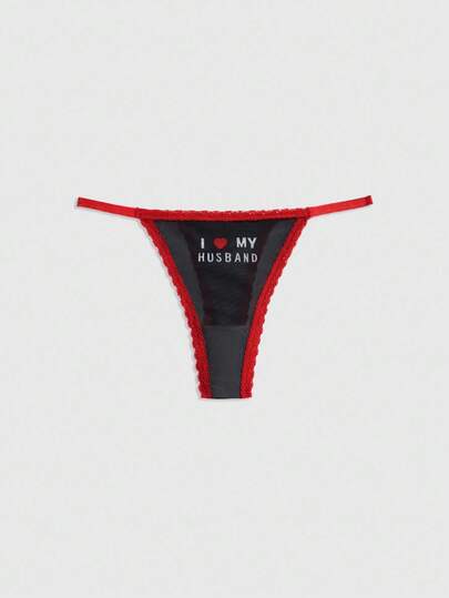 ROMWE Avant Dark Humor Letter Mesh Contrast Color Narrow Edge Women's Thong Panties
