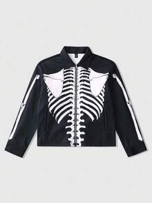ROMWE MEN Street Life Men's Thick Skeleton Print Jacket, Autumn/Winter - Black - View 5