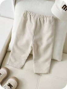 SHEIN Young Young Boy Elastic Waist Corduroy Pants, School Jogger Trousers, Spring/Summer Bottoms Little Boy Pants Toddler Pants - Apricot - View 2