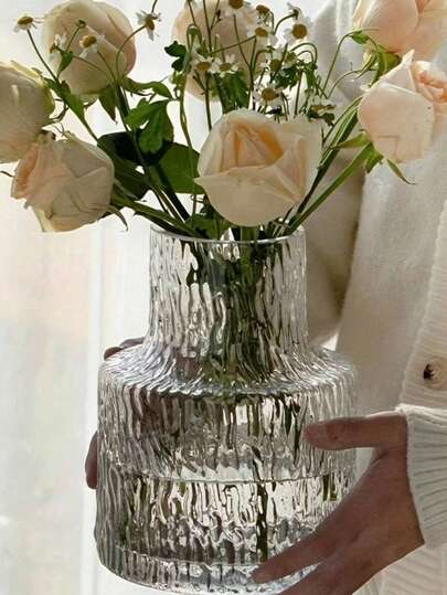 一套复古纹理玻璃花瓶，家居装饰玻璃花瓶，婚礼装饰，餐桌中心摆件透明花瓶，复古家居装饰花瓶，宽口花束容器，桌面装饰，水培植物容器