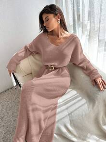SHEIN Cottnline Satin Ribbon Detail On Back Dress Elegant Cute Simple Casual Street - Pink - View 7