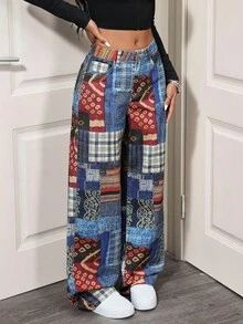 SHEIN Tall Quần jeans ống đứng cạp cao in họa tiết giặt - Nhiều màu - Xem 4