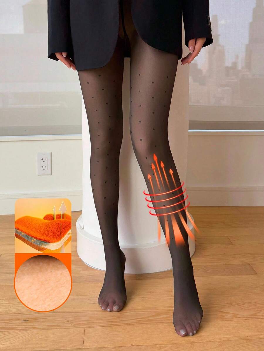 DAZY 女士保暖内衬弹性腰部紧身裤，适合秋冬季女士羊毛紧身裤 - 黑色 - 查看 1