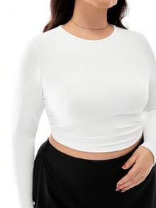 Solavibe Plus Solid Ruched Crop Tee - White - View 6