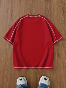 SWAVVY Men's Knitted Casual Loose Fit Short Sleeve T-Shirt - Red - View 2