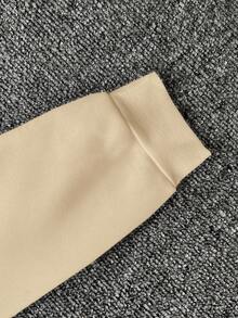 INAWLY Áo nỉ dài tay cổ tròn dáng rộng thoải mái dành cho nữ, đa năng để mặc hàng ngày - Màu be - Xem 6