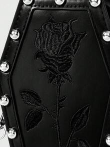 ROMWE Goth 迷你时尚铆钉朋克摇滚花卉压花手提包女士菱形斜挎包 - 黑色 - 查看 3