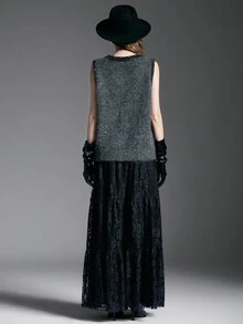 MYSTAURA Damen Pullover Weste mit Rundhalsausschnitt und Strass Verzierung, modisch