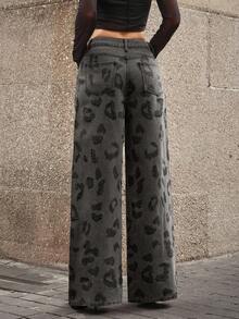 Selenza Jeans casuales con cinturón, estampado de leopardo y adornos de rhinestone para mujer - Gris Oscuro - Ver 2