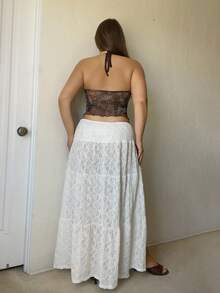 Nezia Cruz 女士夏季音乐会狂欢节外出文艺复兴博览会蕾丝侧开衩裙，适合度假西部风服装 Y2K 纹理面料 - 白色 - 查看 2