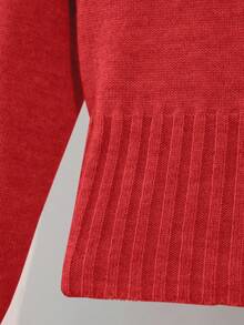 Franclia Women's Minimalist Fashion Collar Bowknot Open Shoulder Long Sleeve Solid Color Knit Pullover Sweater - Red - View 5