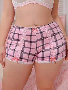 PetitDoll Plus Size Women Cute Heart Striped Lace Bow Series Briefs
