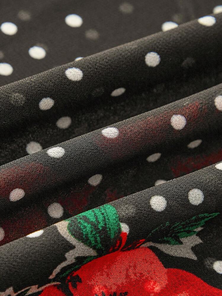 Abito lungo con stampa floreale fluente, collo alto con arricciature, orlo asimmetrico con volant, abbigliamento da donna per autunno inverno