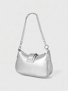 ROMWE Grunge Punk 复古 Y2K 风格女士手拿包，拼色五角星链条单肩包，适合女生、学生、新上班族、职业女性、通勤和外出上学，潮流星星镂空女包 - 銀色 - 查看 4