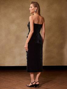 MOTF PREMIUM VESTIDO TUBO CON BORDADO FLORAL, PARA CITAS DE INVIERNO - Negro - Ver 4