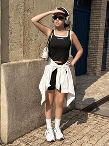 Camicetta bianca a maniche lunghe con colletto alla coreana per ragazze/adolescenti